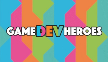 A logo that reads "GAME DEV HEROES" against a multicoloured background